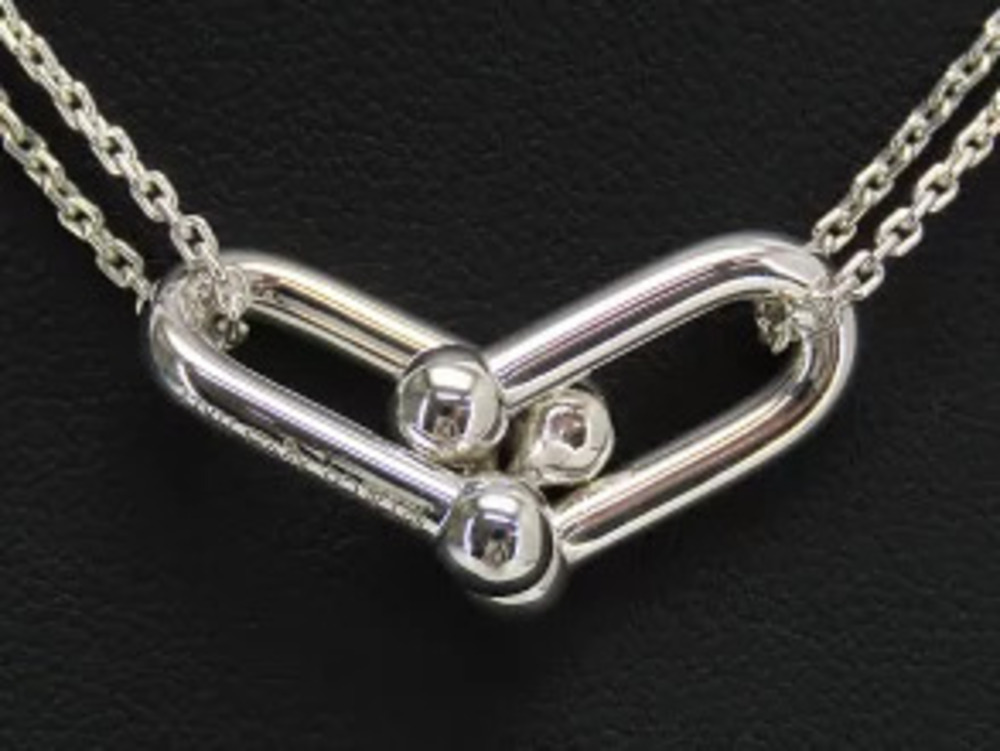 Tiffany Co Double Link Necklace Sterling Silver Pendant
